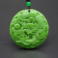 carved money dragon natural green jade pendant necklace chinese charm jewelry accessories fashion for men women amulet gifts