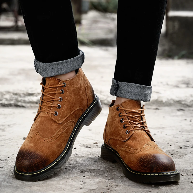 Удобные зимние ботильоны ковбойские мужские ботинки из натуральной кожи на