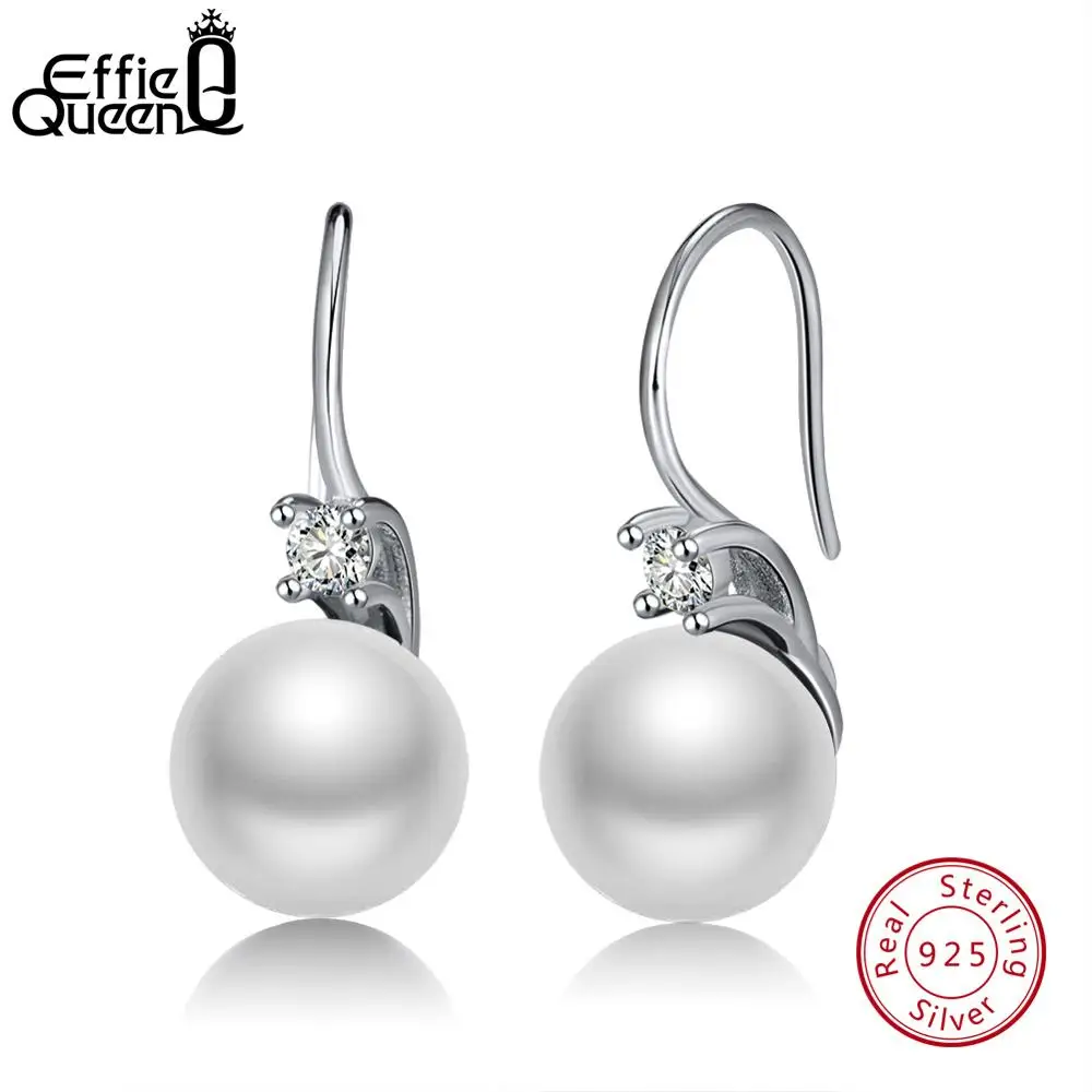 White Effie queen 925 настоящие черные жемчужные женские серьги с AAA цирконием женские серебряные серьги белые розовые жемчужные вечерние ювелирные изделия TSE85 - Цвет камня: White