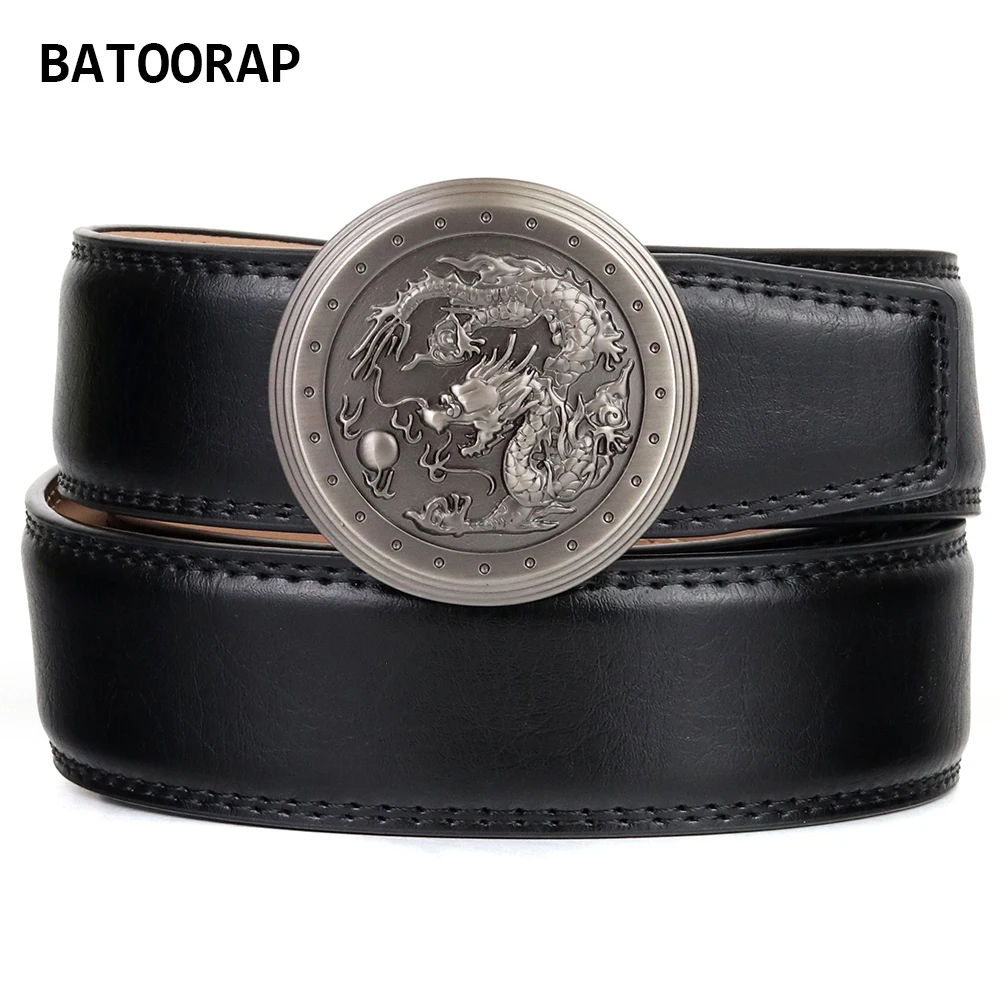 

BATOORAP Business Ratchet Belt Men's Cowhide High Quality Luxury Belts Dragon Click Buckle Automatic Casual Leather Waist Strap