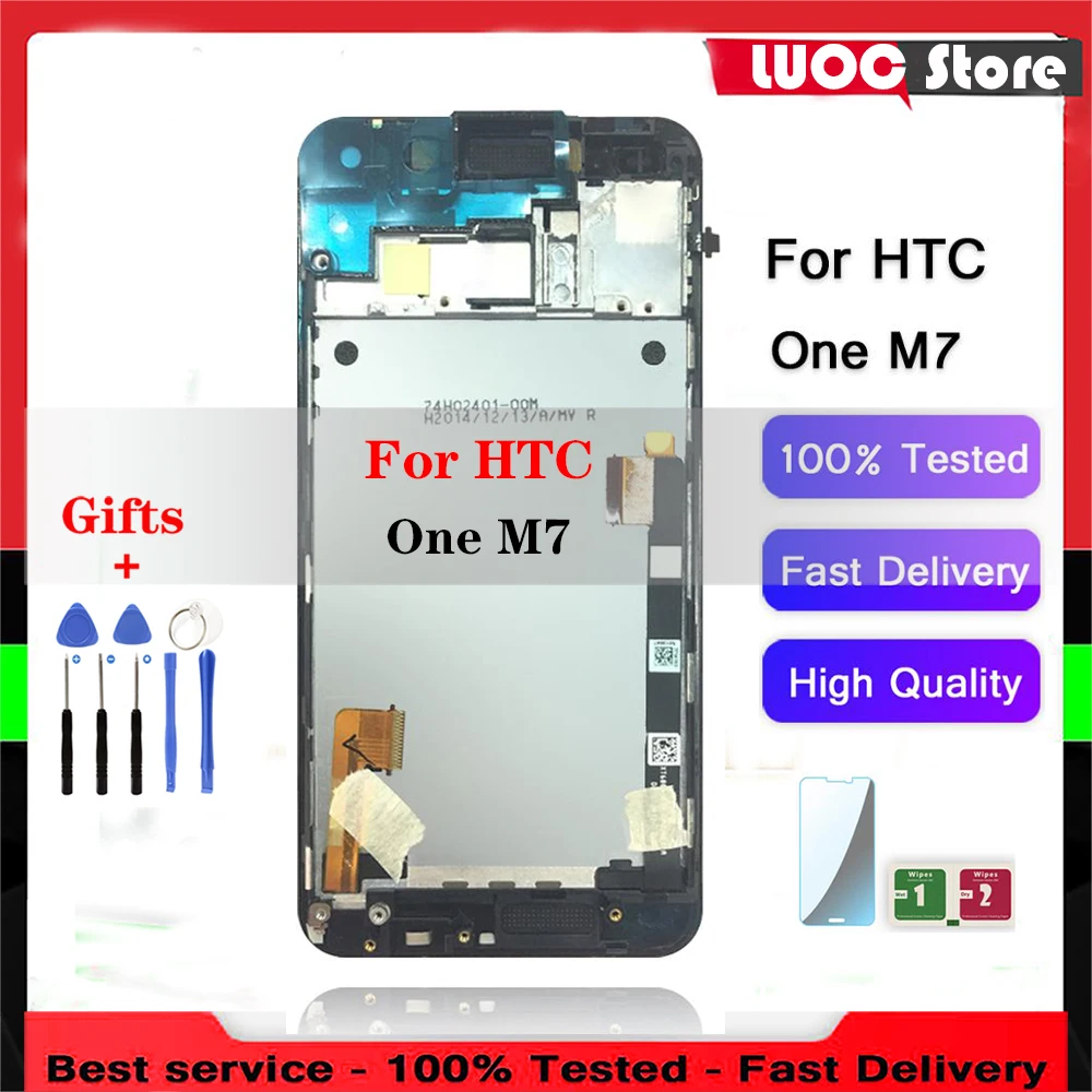 

4.7'' Single SIM New Super LCD Display For HTC One M7 801e Touch Screen Digitizer Assembly for HTC One M7 with Frame