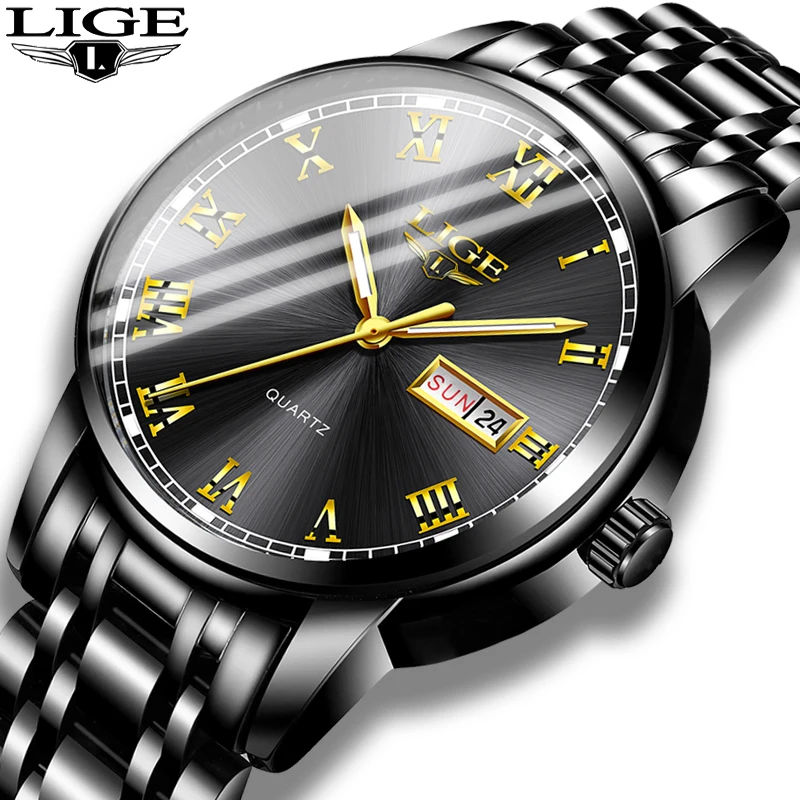 Часы наручные LIGE мужские деловые модные брендовые роскошные простые