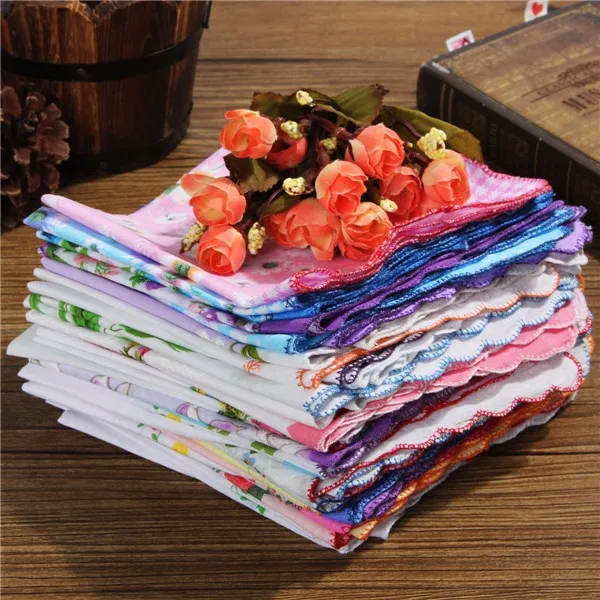 

50Pcs 28cm Floral Handkerchiefs Various Vintage Cotton Flower Hankies Lady Women Style Gift