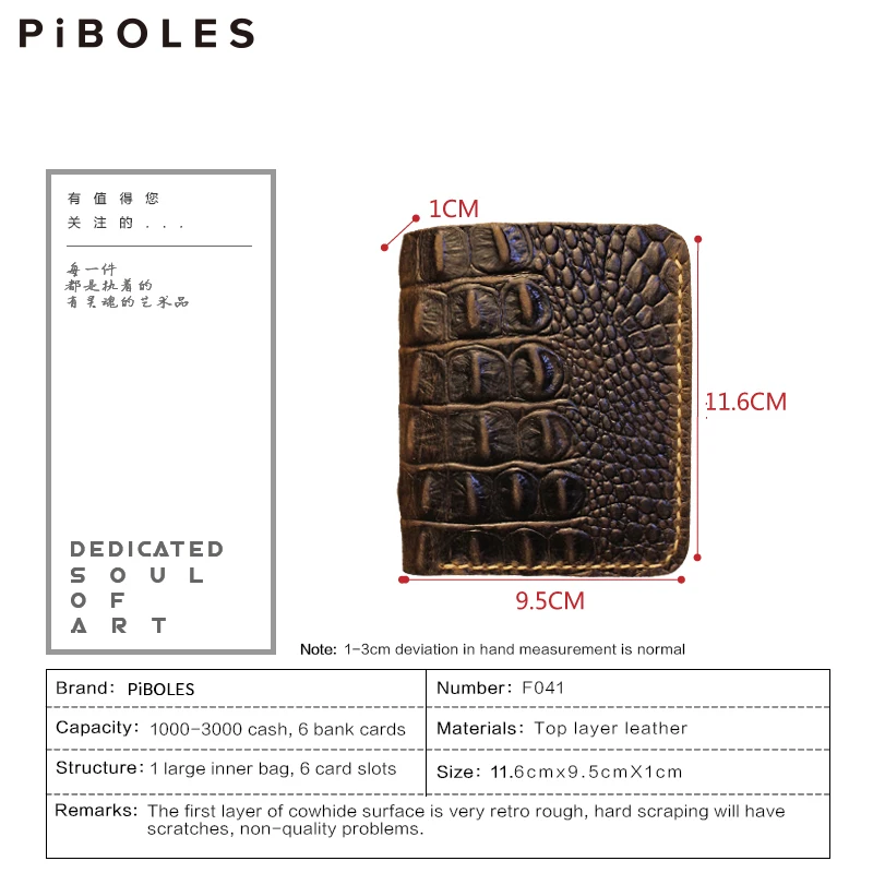Retro Genuine Leather Short Wallet For Men Handmade Crocodile Pattern Credit Card Slot Money Clip Bifold Male Wallets