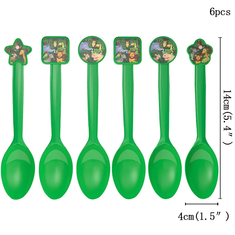 6pcs spoon 10 шт. Подарочная сумка для вечеринки в стиле сафари с мультяшным животным для вечеринки в честь Дня Рождения в джунглях, вечерние сувенирные сумки для мальчиков, подарок на день рождения - Цвет: 6pcs spoon