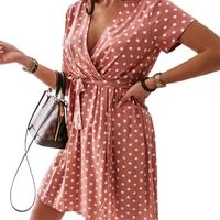50 hot sales beach dress polka dot print comfortable to wear summer short sleeve women dress for beach