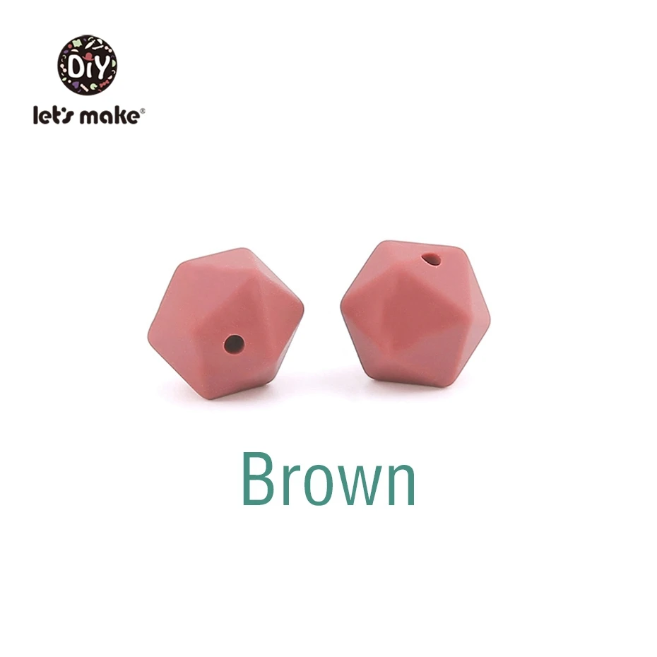 Brown Let's Make 10 шт. 14 мм Силиконовые Бусины шестиугольник Bpa Бесплатно Силиконовый Прорезыватель Diy Прорезыватель для зубов Детские Жевательные Аксессуары Детские Прорезыватели - Цвет: Brown
