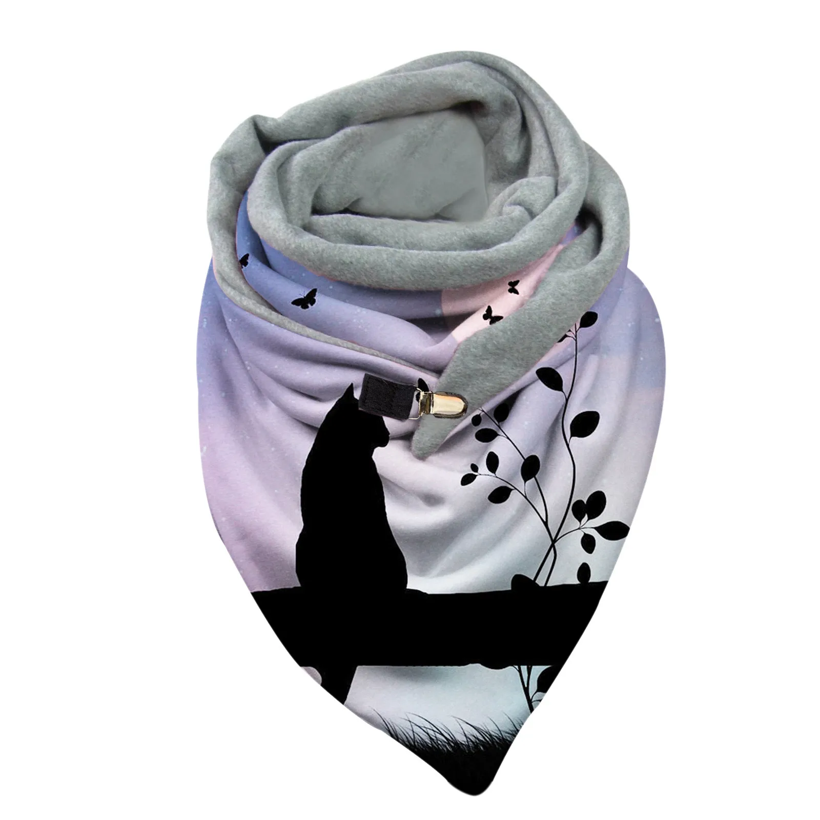 

Cat Print Button Women Shawl Winter Soft Casual Warm Fashion Ladies Scarves Elegant Stylishly Breathable Thickening Femme Shawls