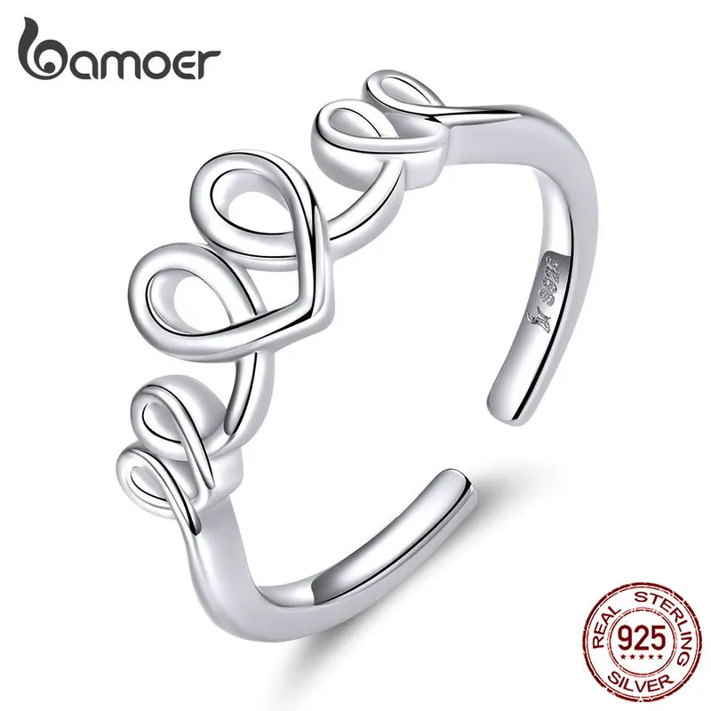 Bamoer, сердце, любовь, открытые, кольца на палец для женщин, из натуральной 925 пробы, серебряные, регулируемые, кольца на палец, хорошее свадебное ювелирное изделие SCR588