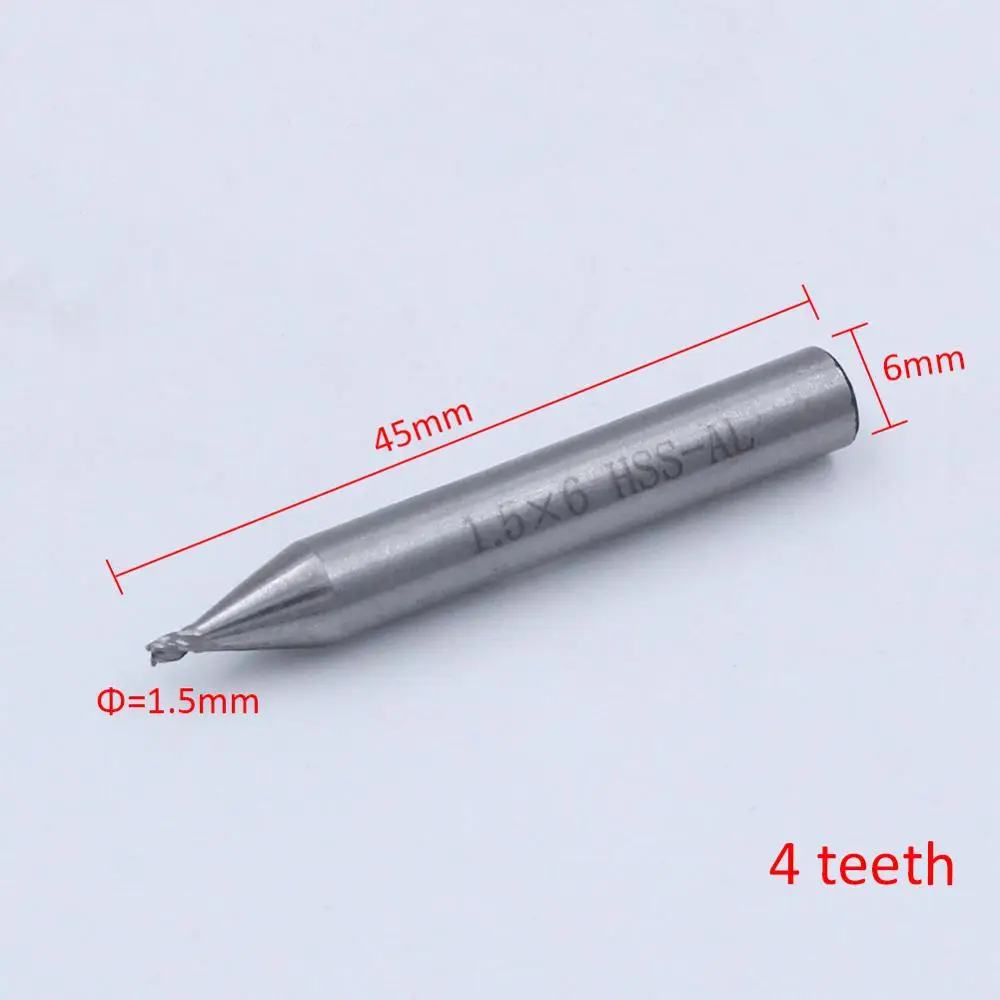 1.5MM 2/4 прекрасно подходит для зубов, hss 1,0-3,0 мм Концевая фреза гравировальный резец для подрезки кромок ЧПУ фрезы Концевая фреза для машины ключ Режущий Станок слесарь - Цвет: 1.5MM
