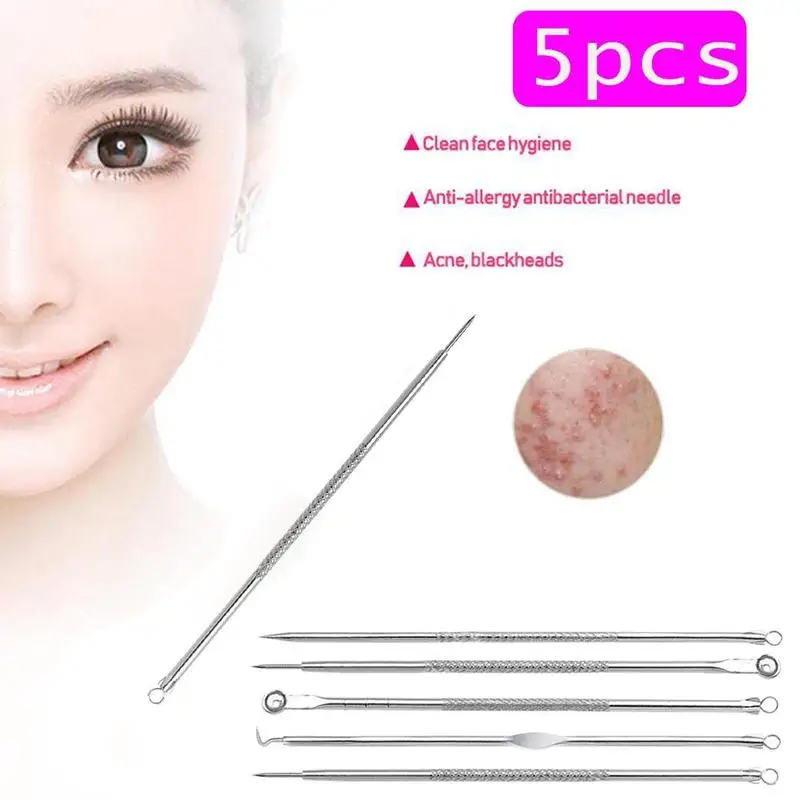 5pcs/set Stainless Steel Acne Needle Pimple Blackhead Squeeze Needles Kit Extractor Removal Acne Tool Pimple Remover Beauty B2I5