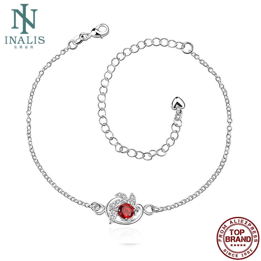 

INALIS Romantic Pendant Anklets Refined Three Leaf Design Inlay Red Clear Glass Women Anklet Fit Festival Gift Fashion Jewelry