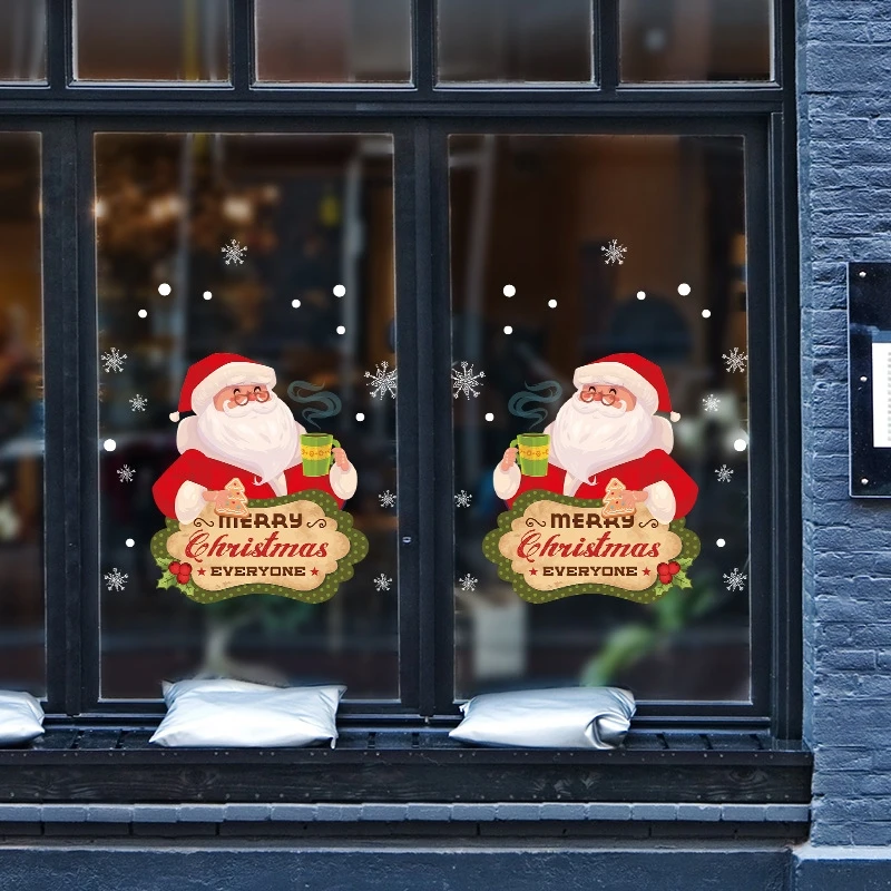 Santa Claus double wall paste window for the storefront family New Year living room Christmas decoration stickers | Дом и сад