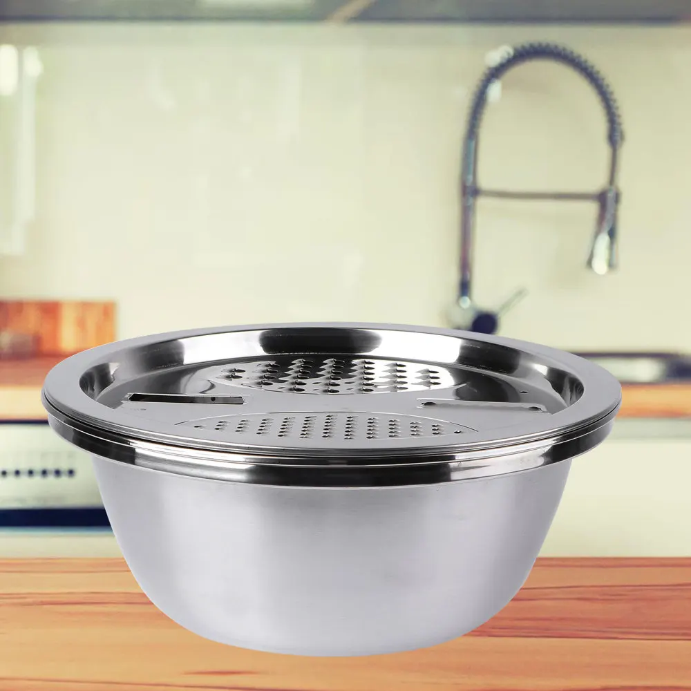 

1PC Stainless Steel Grater Draining Chopping Vegetables Tool Multi-purpose Kitchen Tool Portable Wash Rice Tool for Home (Silver