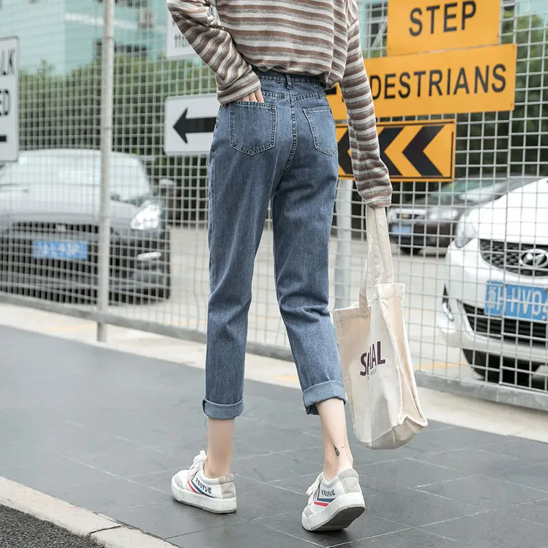 

Jeans Women Crimping Loose Harem Leisure High-waist Students All-match Ulzzang Teens Womens Trousers Simple Chic Spring Vintage