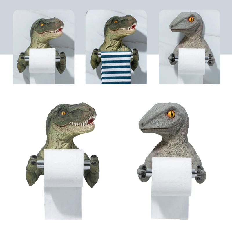 

3D Dinosaur Roll Paper Holder Wall-mounted Toilet Paper Rack Tyrannosaurus Decorative Tissue Towels Holder for Bathroom Home