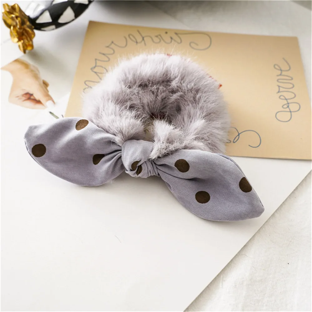 Корейская версия новых завязанные кроличьи уши решетки точка ткань плюшевая