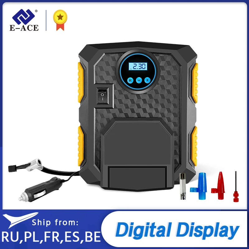 

E-ACE Car Air Pump Tyre Inflator LED Digital Display Tire Inflatable Pump 12V Auto Air Compressor fo Cars Wheel Tires Electric