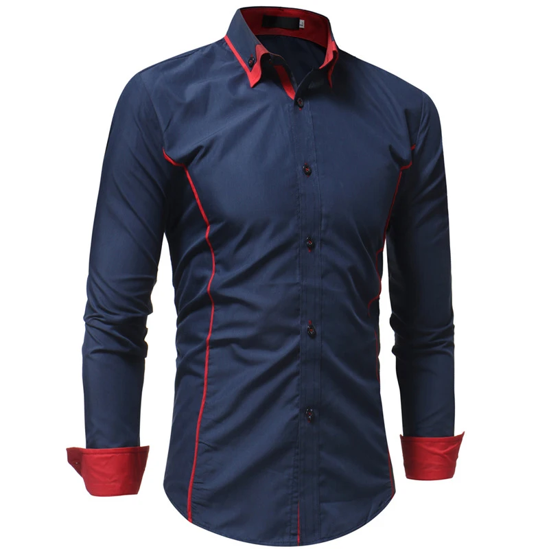Роскошные красные черные рубашка Для мужчин новый Slim Fit с длинными рукавами Camisa