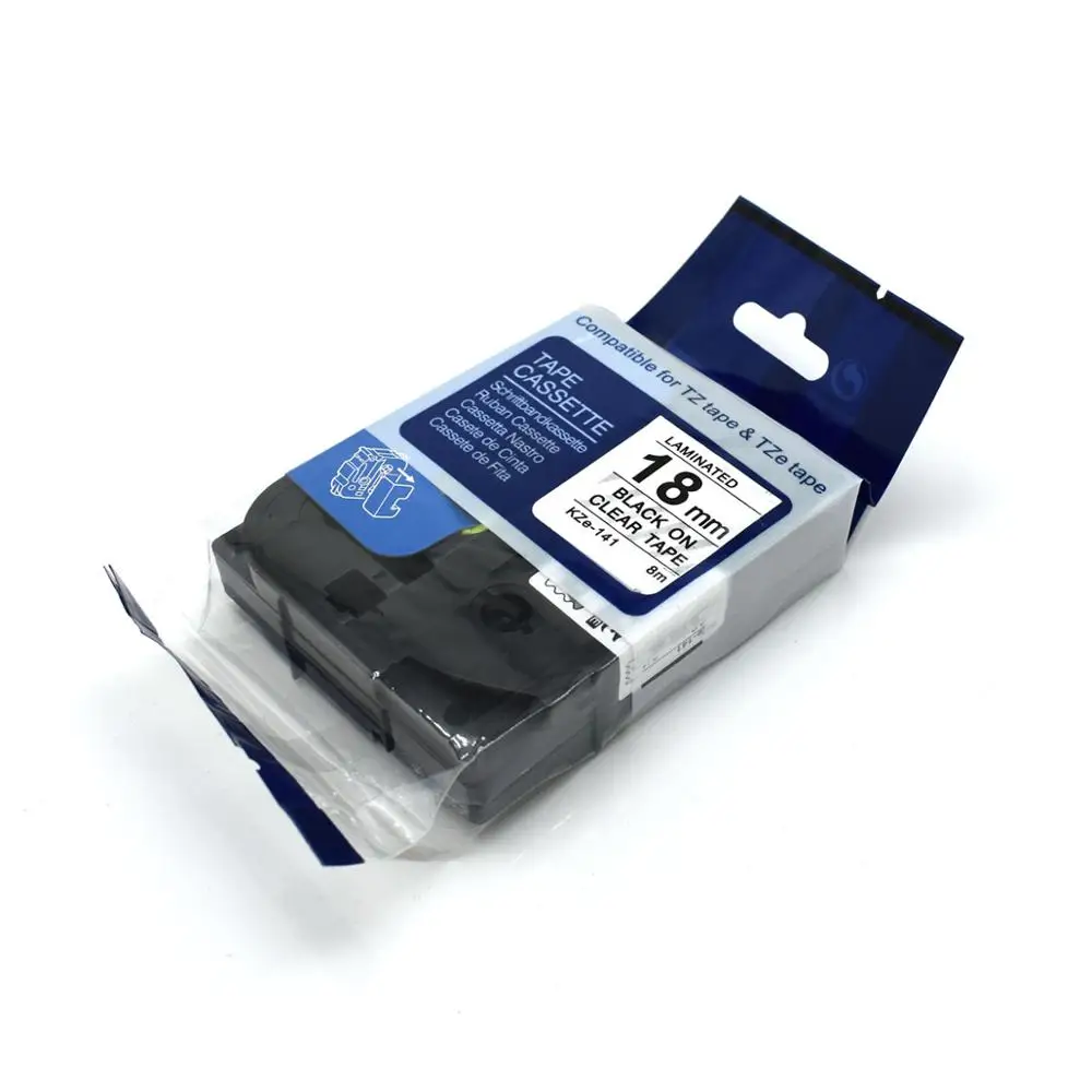 Лента для маркировки Label World TZe-141, черный текст на прозрачной ленте, совместима с принтером Brother P-TOUCH, 18 мм, TZE 141.