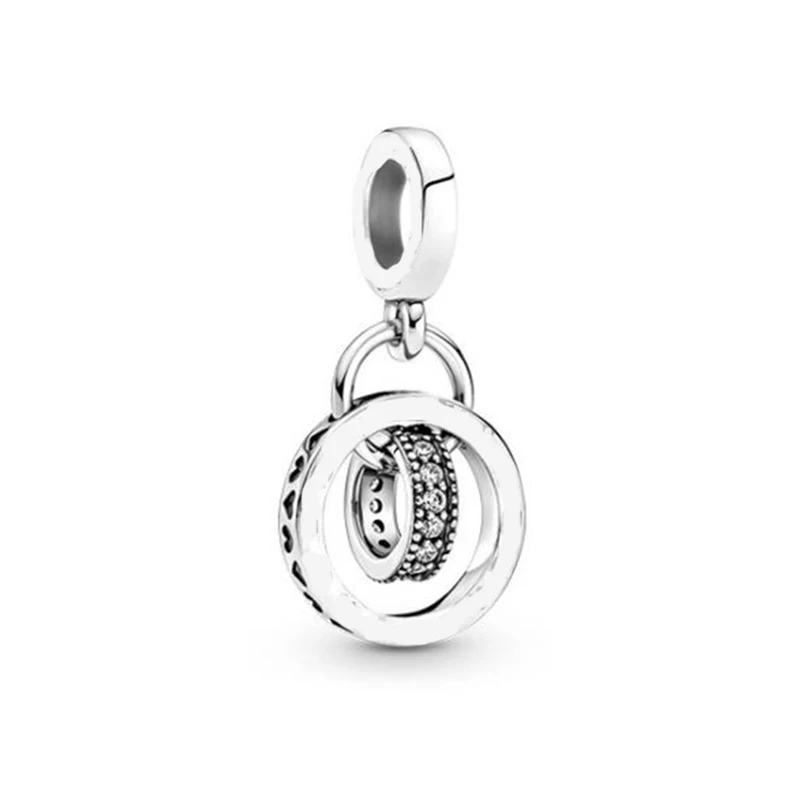 

Pave Logo Charm 100% Real 925 Sterling Silver Logo Circles Dangle Charm Fit Original Bracelet Diy Jewelry