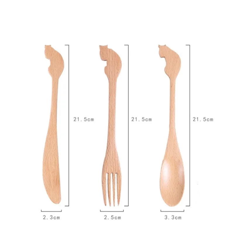 Детская деревянная мультяшная столовая посуда ложка Вилка Нож для еды