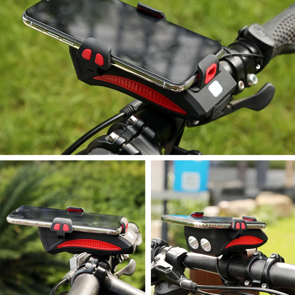 

3 In 1 Multifunctional Bicycle Phone Stand USB Rechargeable Phone Holder Adjustable Anti-shock Phone Holder LED Charging Bracket