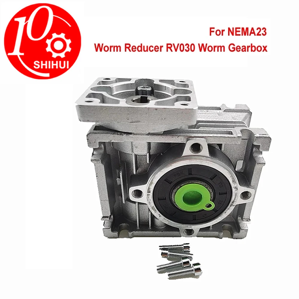 Worm Reducer RV030 Worm Gearbox Speed Reducer 5:1 to 80:1 With Shaft Sleeve Adaptor for 8mm Shaft NEMA 23 Motor
