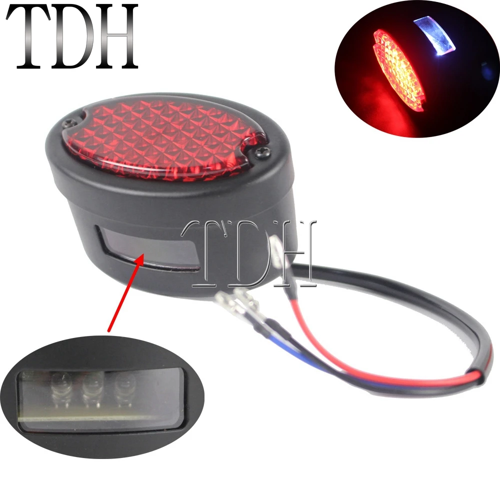

Cafe Racer Motorcycle Rear Brake LED Tail Light Lamp For Chopper Bobber Softail Black Taillight Rear License Plate Light Cat Eye
