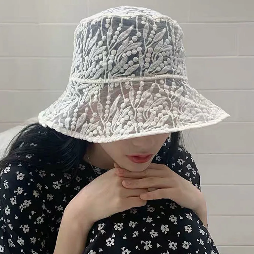 Панама женская кружевная с широкими полями Мягкая от солнца цветочным принтом