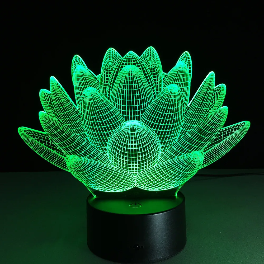 

3D Lotus Visual Night Light Kawaii Room Decor 7 Colors Change LED Desk Lamp Bedroom Decoration Anime Table Lamp