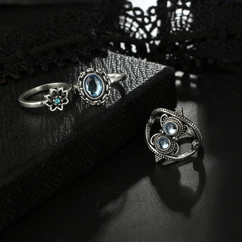 

11 Pcs Vintage Geometric Oval Elephant Vine Leaf Lotus Rings