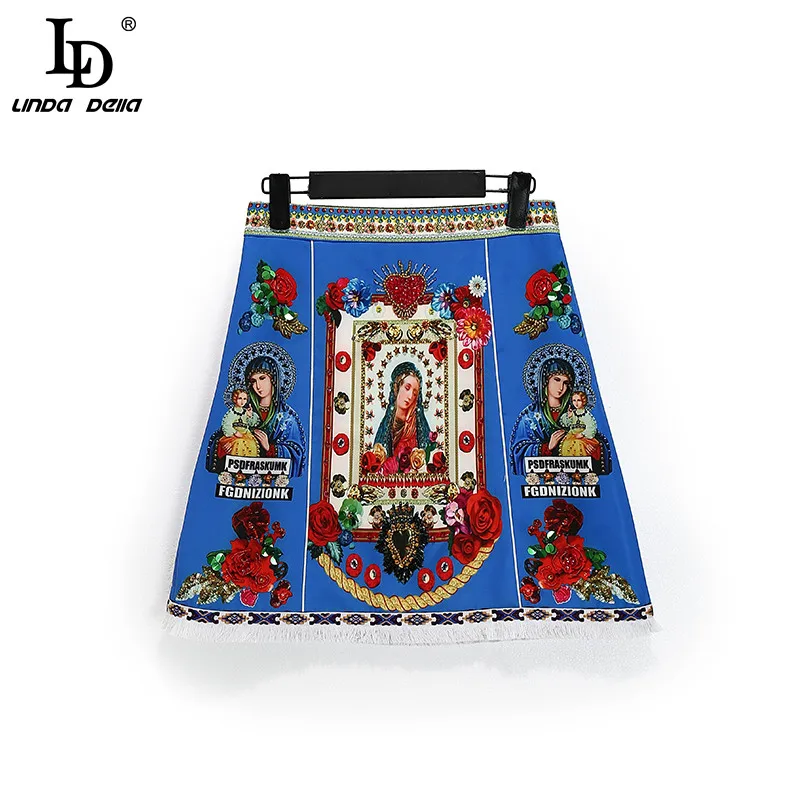 

LD LINDA DELLA модные Подиумные летние короткие женские юбки, роскошная винтажная мини-юбка с кристаллами и кисточками