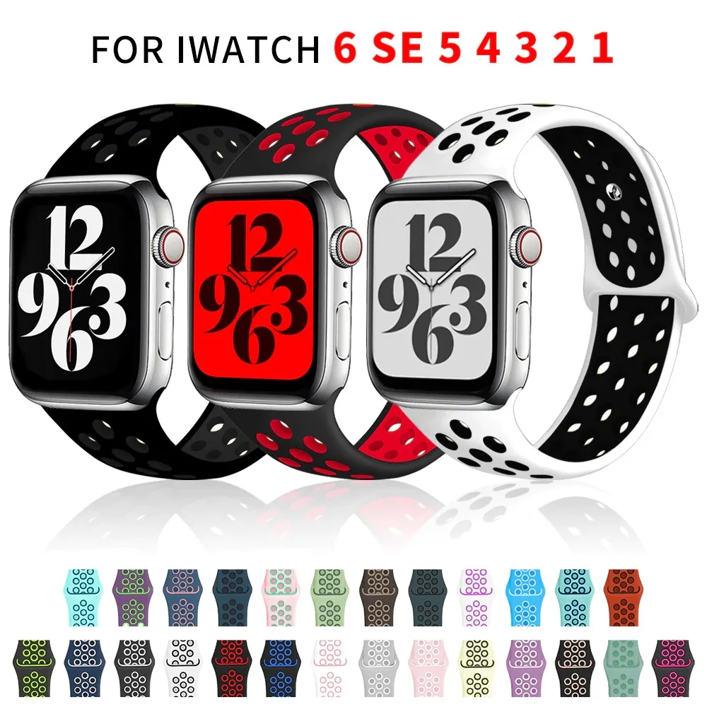 Силиконовый ремешок для Apple Watch Band 44 мм 40 42 38 дышащий Браслет watch 6 iWatch band 5 4 3
