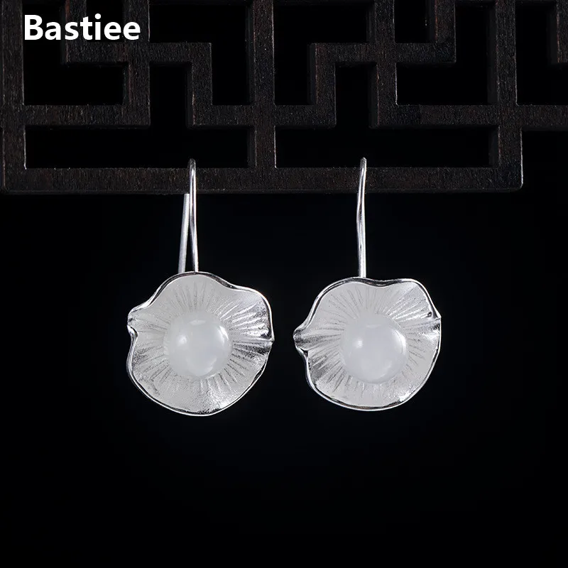 

Bastiee Lotus Jade Beads Drop Earrings 925 Sterling Silver Jewelry For Women Dangle Earings Handmade Luxury Gifts