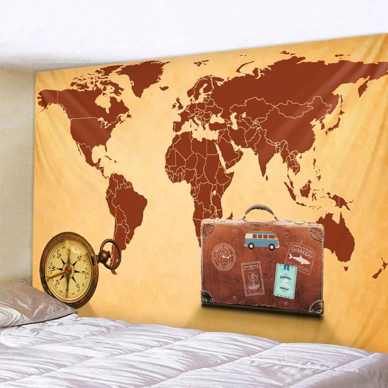 Гобелен с принтом карты мира богемная красочная карта мандала настенное пляжное