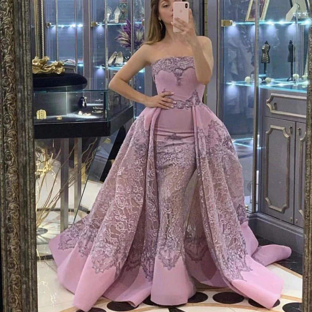 

purple prom dresses 2020 detachable skirt train strapless neckline a line evening dresses long arabic