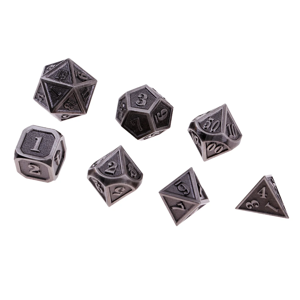 7 шт. тисненые тяжелые металлические многогранные кости набор для D &amp DnD RPG MTG