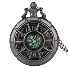Античный Ретро компас дизайн полый Скелет Черный Звездный циферблат стимпанк кварцевые карманные часы ожерелье цепочка Кулон Часы Подарки