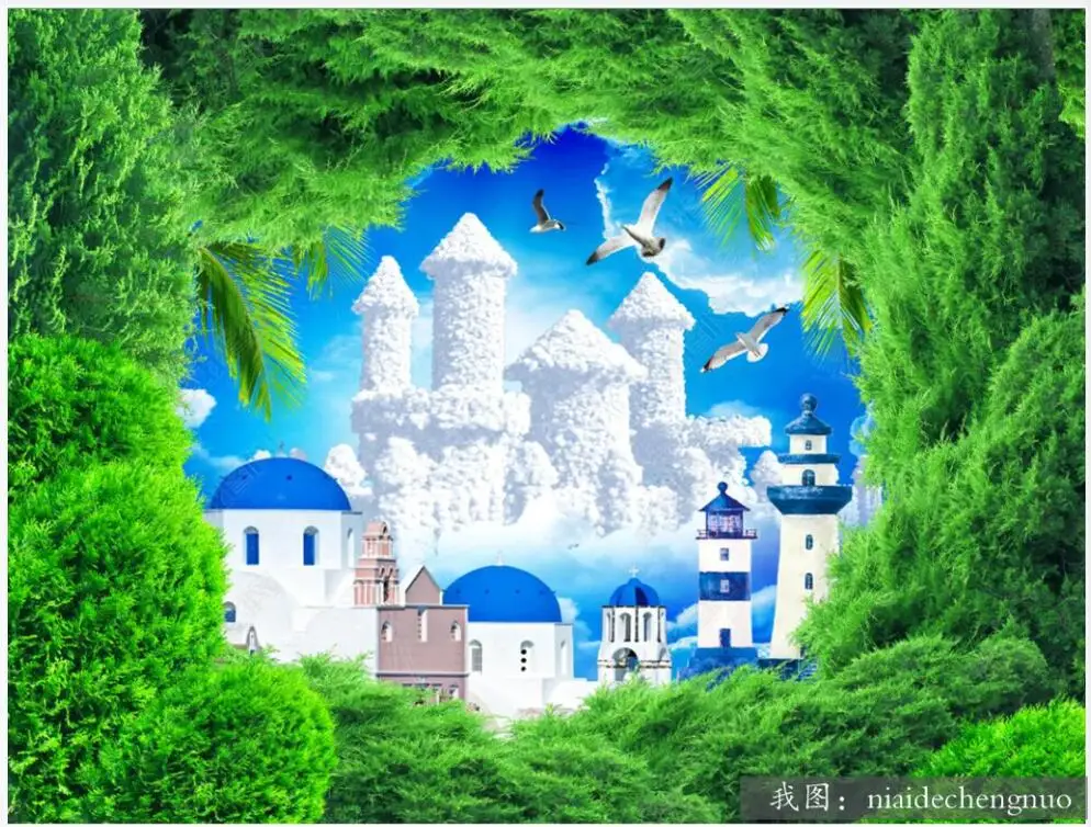 

3d photo wallpaper for walls in rolls custom mural Forest sky clouds castle scenery Living room home decor on the wall paper