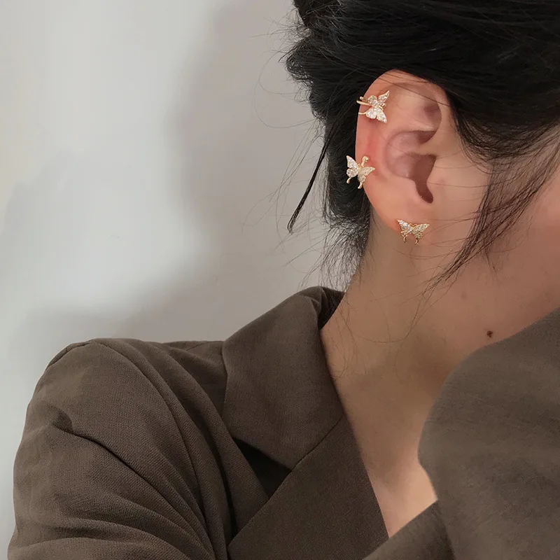 Женские серьги-клипсы в виде бабочки винтажные золотистые - Цена: 135.22