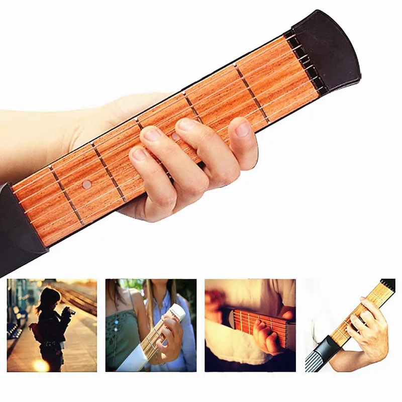 

Portable Pocket 6 Fret Model Wooden Practice 6 Strings Guitar Trainer Tool Pocket Guitar Finger Exerciser 7 Colors