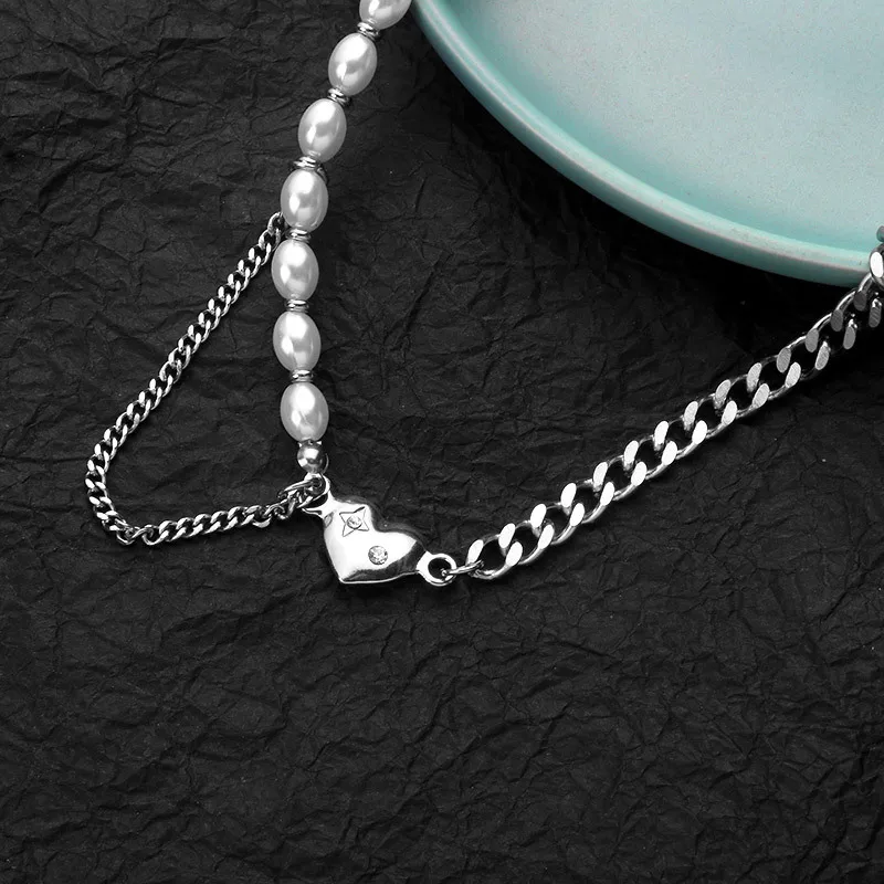 

Fashion design love pearl chain stitching necklace female clavicle chain hip hop necklace neck accessories