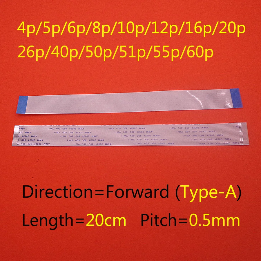2pcs FFC/FPC Flat Flex Cable 4Pin 5Pin 6Pin 8Pin 10Pin 12Pin 16pin Type A 0.5mm Pitch AWM VW-1 20624 80C 60V Length 20cm/200mm | Компьютеры
