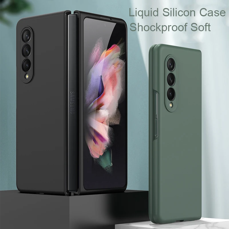 Чехол из жидкого силикона для Samsung Galaxy Z Fold 3 5G, Ультратонкий Мягкий защитный чехол из ТПУ для телефона Z Fold 4 3, противоударный чехол
