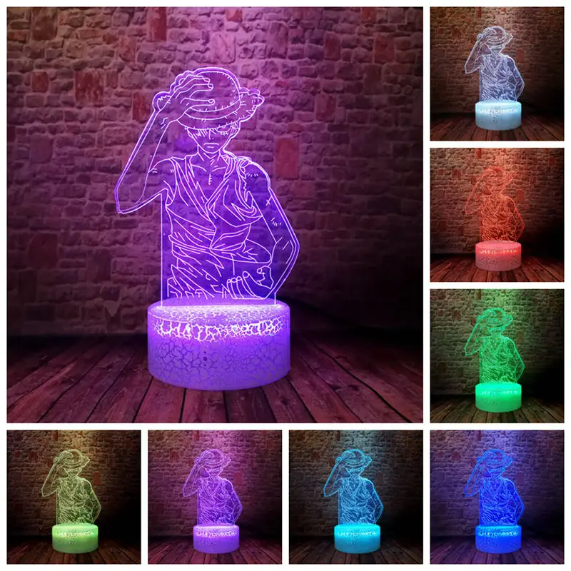 

Flashing Monkey D. Luffy Anime figures Model 3D Illusion LED Desk Nightlight Colorful Changing Light One Piece Figure Toys Kids