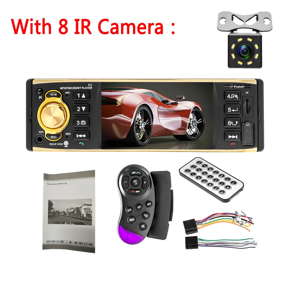 With 8IR Camera LeekooLuu 1 Din автомагнитола 4 ''MP4 видео Автомобильный плеер Bluetooth рулевое управление Дистанционное управление USB FM Авторадио Стерео Кассетный рекордер - Цвет: With 8IR Camera
