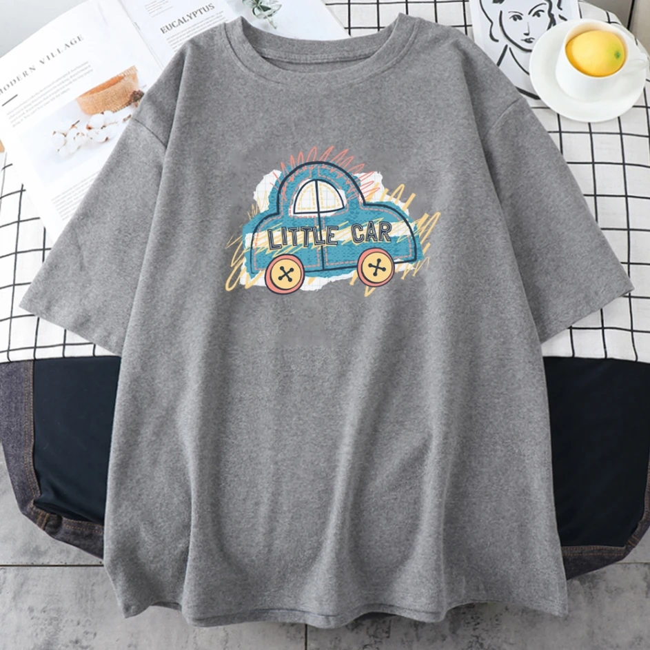 

Little Car Printing Female Tshirts Fashion Oversize Tshirt Simplicity Loose Crewneck T Shirt Summer High Quality Woman Tshirts