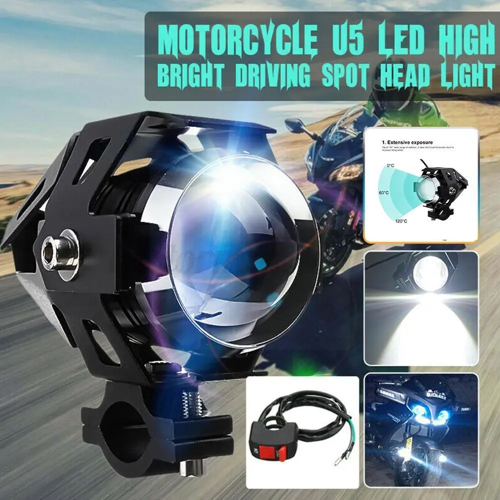 

125W U5 Motorcycle Headlights With Switch Auxiliary Lamp Spotlight Led Fog Motorbike Working Spot Super Head Light Brighter B0W7