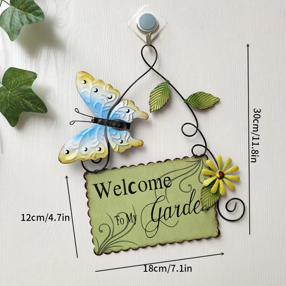 

Butterfly Welcome Door Fence Sign Welcome Door Fence Hanging Plaque Flower Welcome Family Gift Tags Garden Home Wall Decoration
